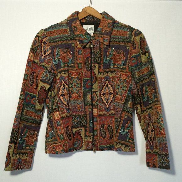 Joseph Ribkoff Trends Womens Beaded Tapestry Jacket Medium Multicolor Full Zip - Picture 1 of 12